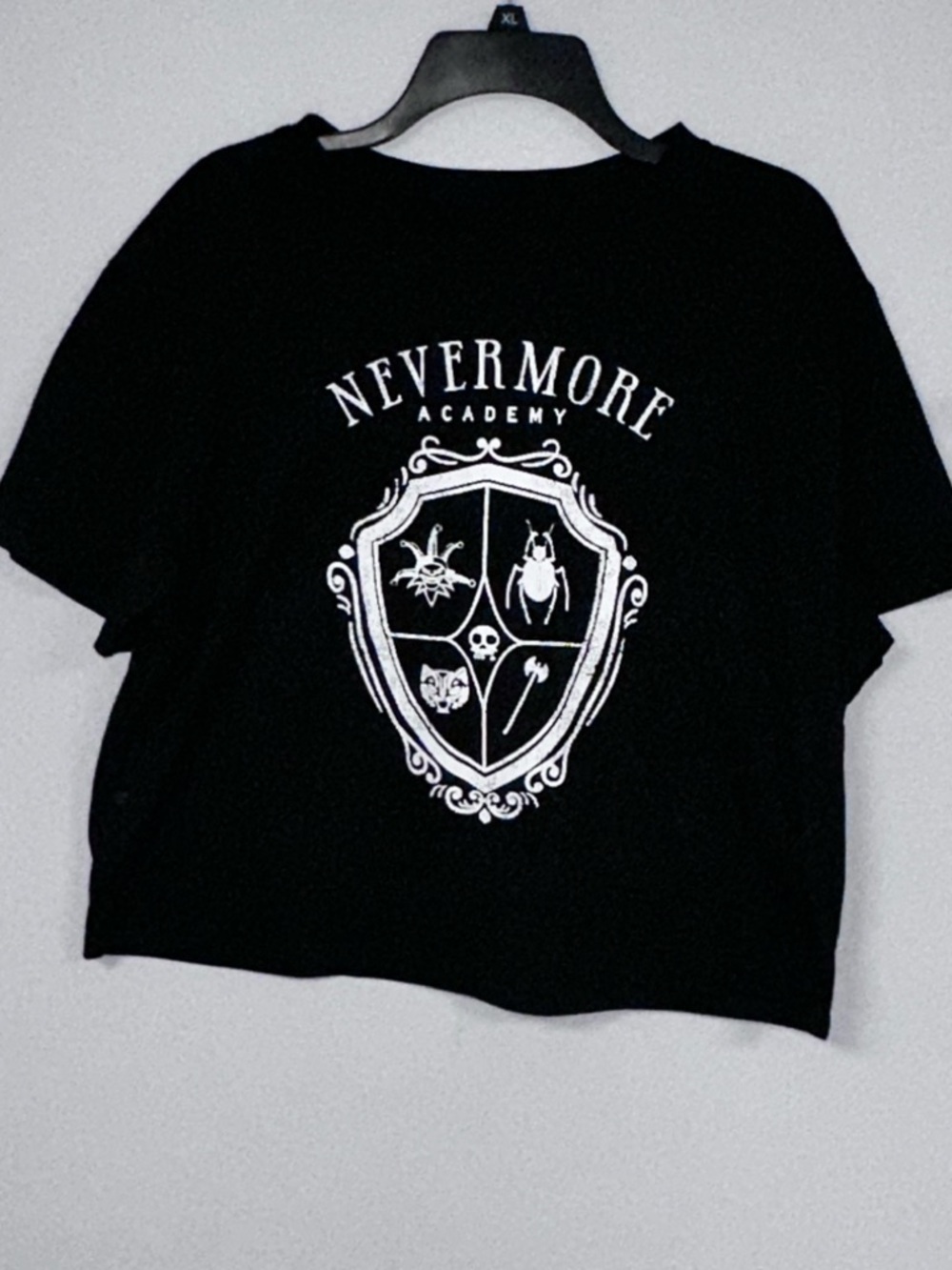 Wednesday Nevermore Academy Cropped Tee, Black with White Graphic. Like New! 2XL - Picture 3 of 4